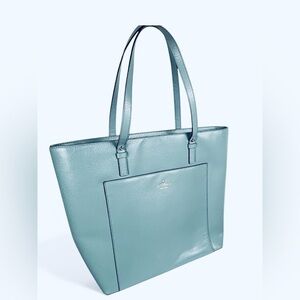 Kate Spade New Yorker Sawyer Street Maxi Baby Blue Leather XL Tote  12” x‎ 13”